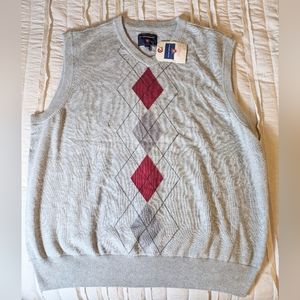 NWT Saddlebred V-Neck Argyle  Sweater Vest Mens L Large Gray And Maroon